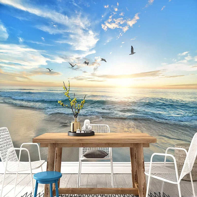 3D Wallpaper Seagull Blue Sky White Clouds SKU# WAL0214